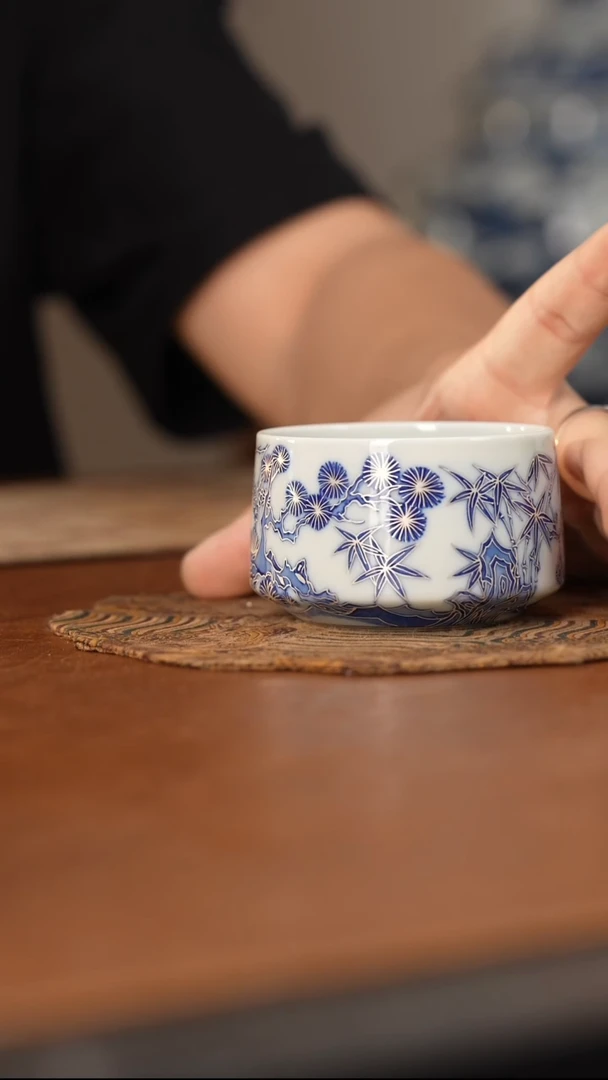 杯四景堂青花描银