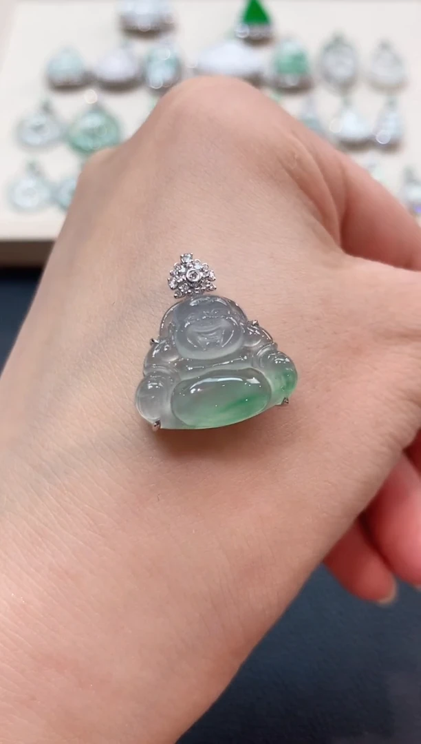 翡翠18K金镶嵌吊坠(不含链)b47母亲节礼物1