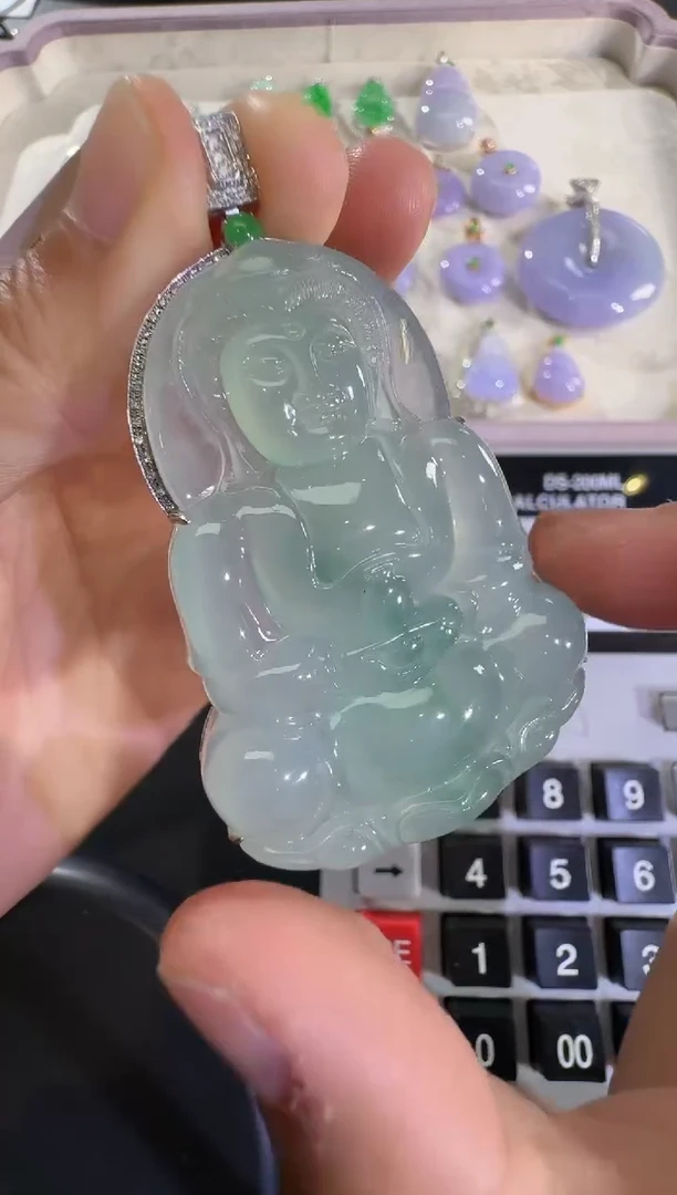 吊坠(不含链)18K金镶嵌翡翠【源头工厂】钻石镶嵌