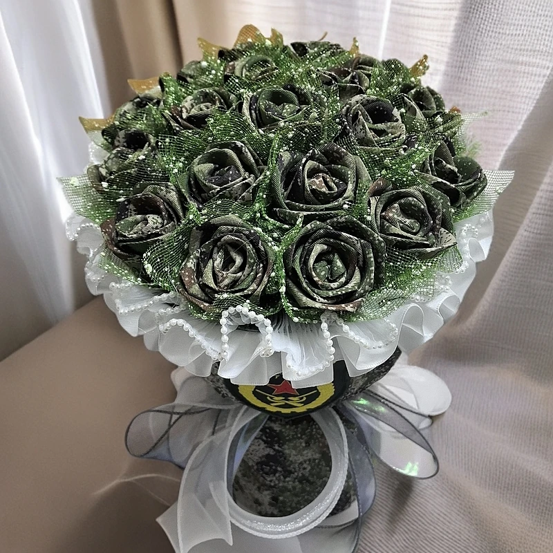 纯手工迷彩花19朵（入伍，休假，退伍）节日礼物军花花束玫瑰花
