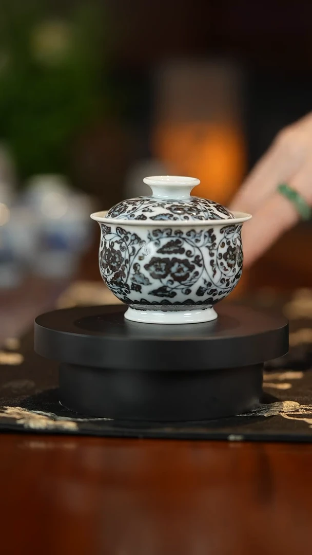 盖碗青花花卉盖碗 317