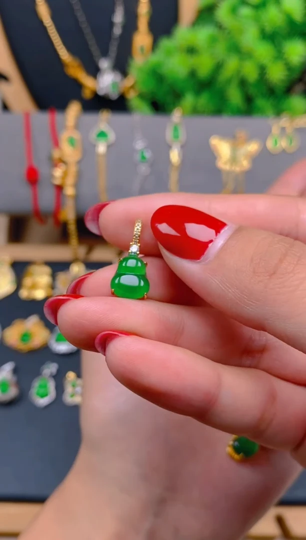 吊坠(不含链)银S925镶嵌翡翠大葫芦万能扣