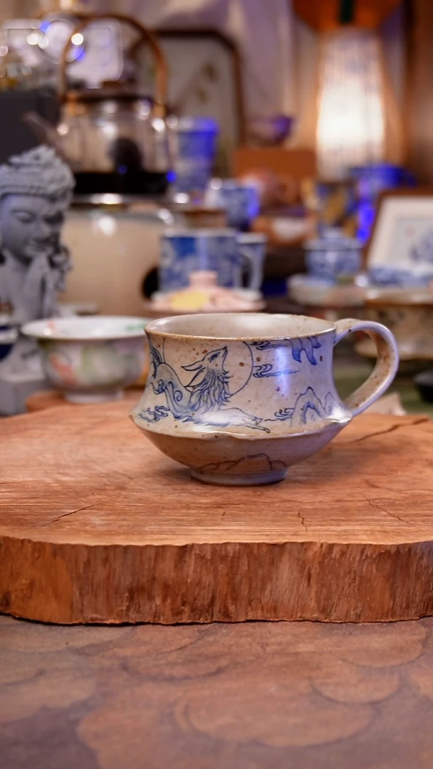 杯子陶九尾狐手工手绘手工手绘