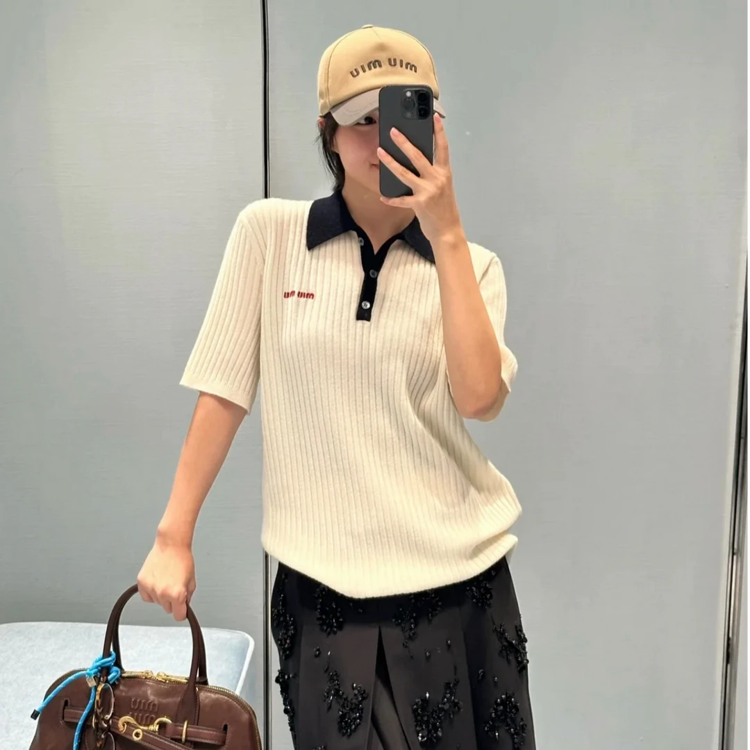 99新 MIU MIU/缪缪 miumiu缪缪25holiday白色polo针织衫40码