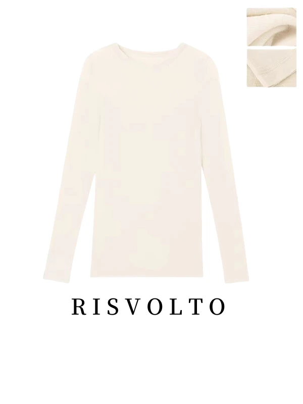 RISVOLTO 120支 18针 100美丽诺防缩羊毛 长袖针织衫