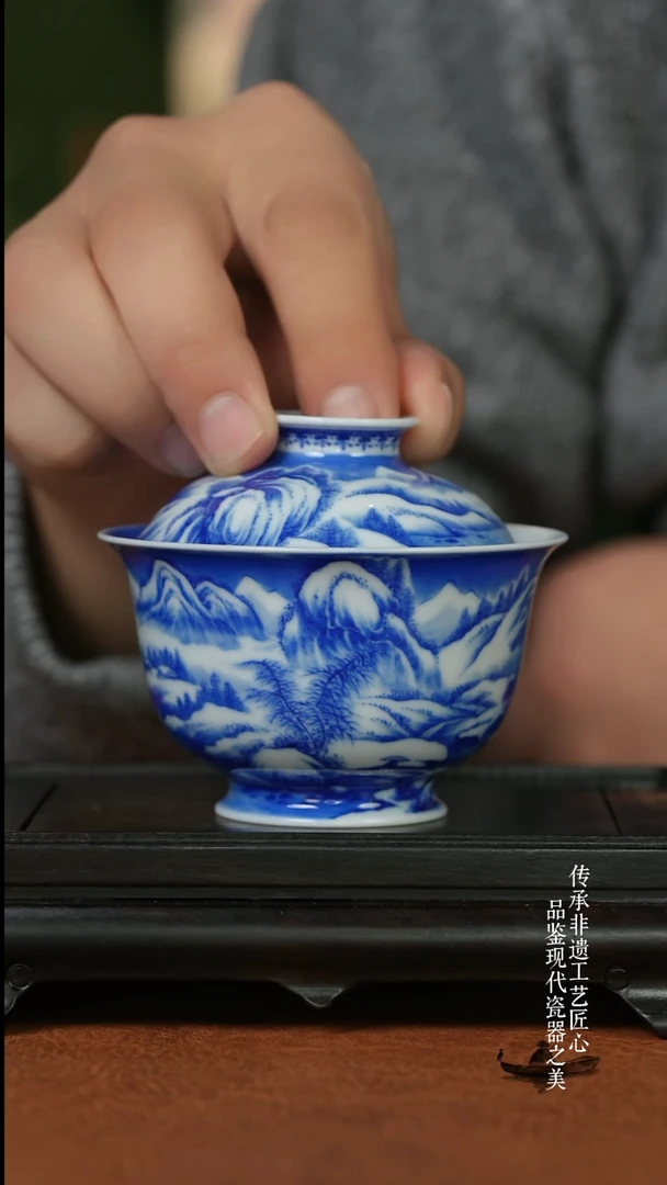 杯小*笠仪贤堂雪景金钟盖碗