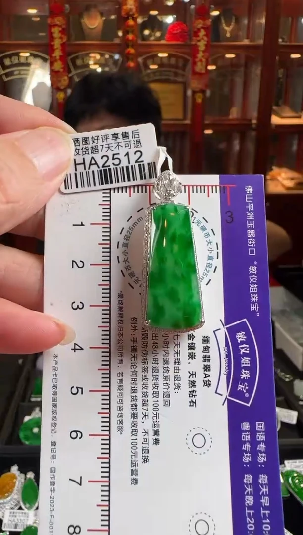 颈饰18K金镶嵌翡翠HA2512 冰辣绿无事牌