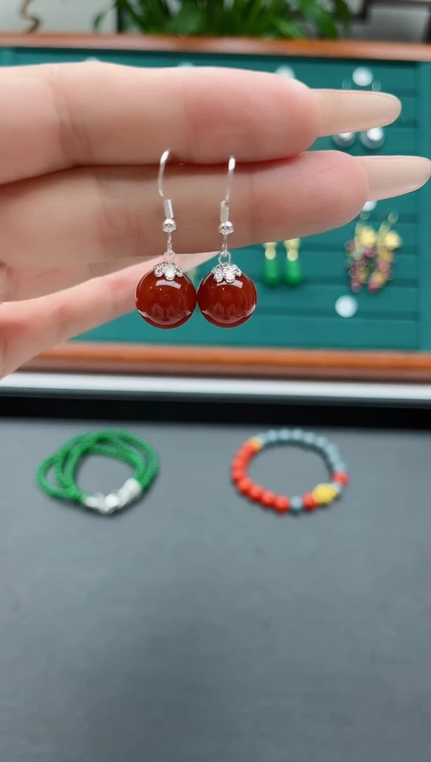 【闪购商品】玛瑙/玉髓耳饰银S925镶嵌1138龙鳞玛瑙