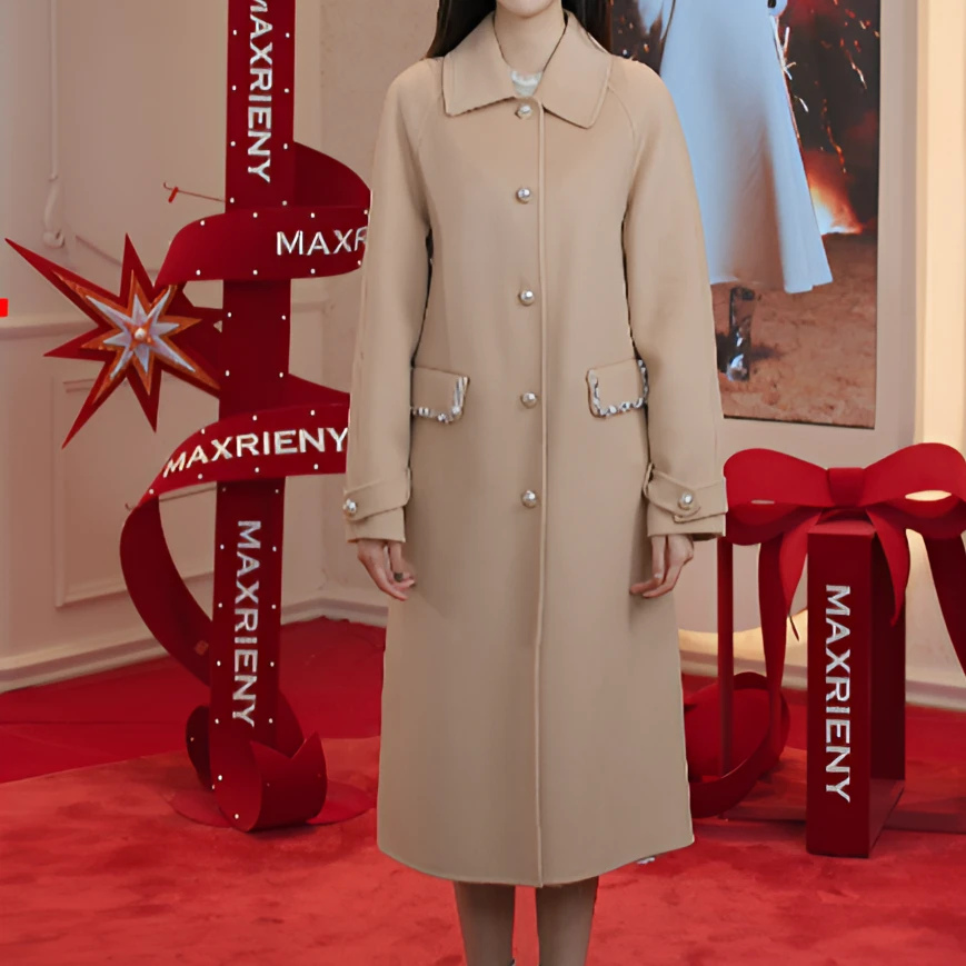 【千颂妮专享】MAXRIENY大衣长款新年双面呢羊毛外套女澳毛雅丹风