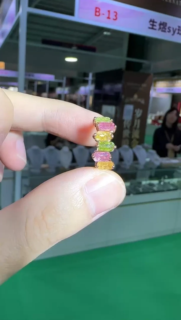 银S925镶嵌戒指碧玺排戒5mm