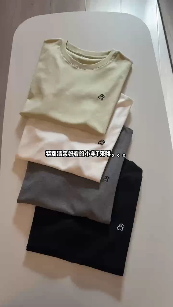 小羊。显瘦！正肩圆领短袖刺绣百搭简约A381