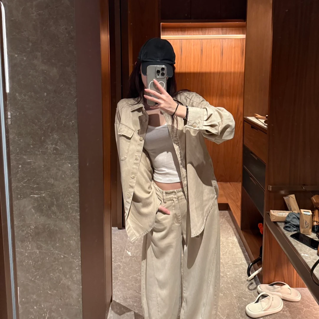 通勤风春秋时尚套装韩版上衣纯欲风辣妹风秋季休闲牛仔阔腿裤子