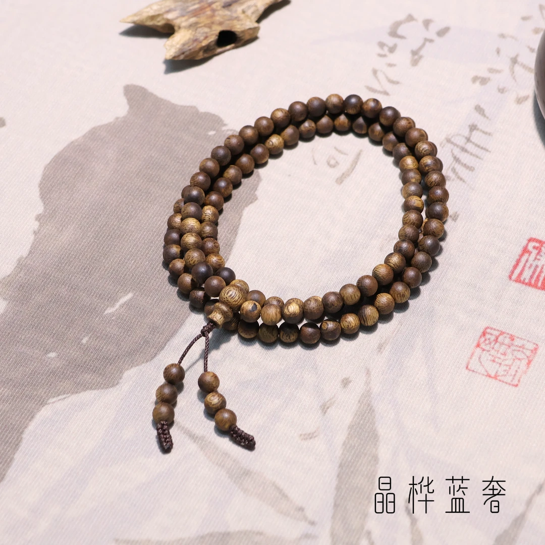晶桦蓝奢【非遗】莞香绿奇楠99沉6mm圆珠沉香长串LQ008