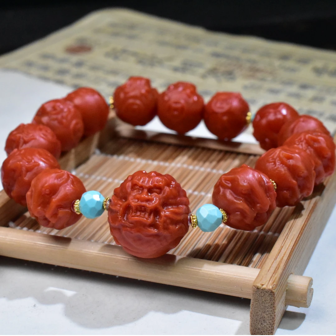 SJ【一九珠宝】高品南红龙马精神手串-卡13mmS925银  YJ3082