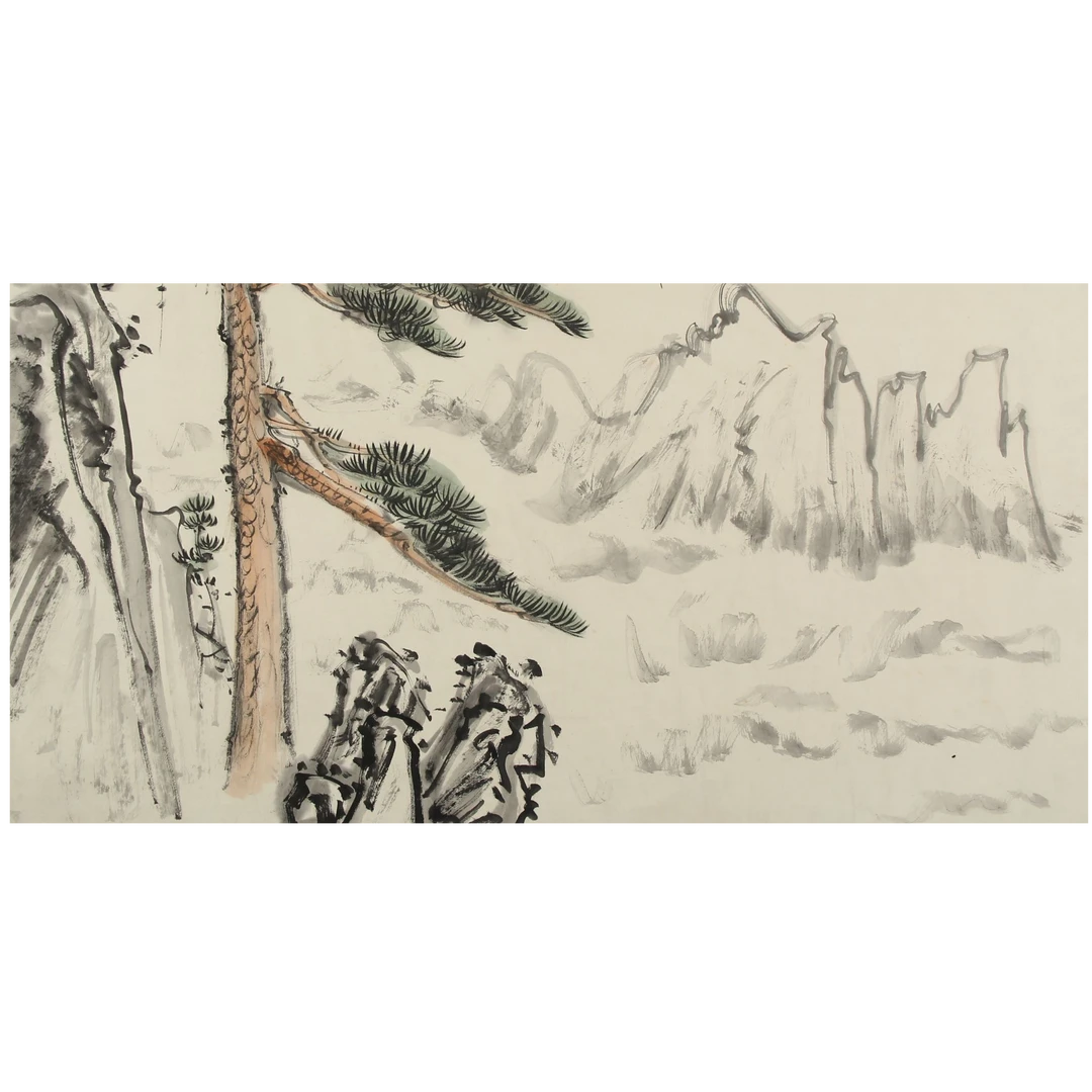 LOT.2667 《迎客松》69*111cm 纸本设色镜片