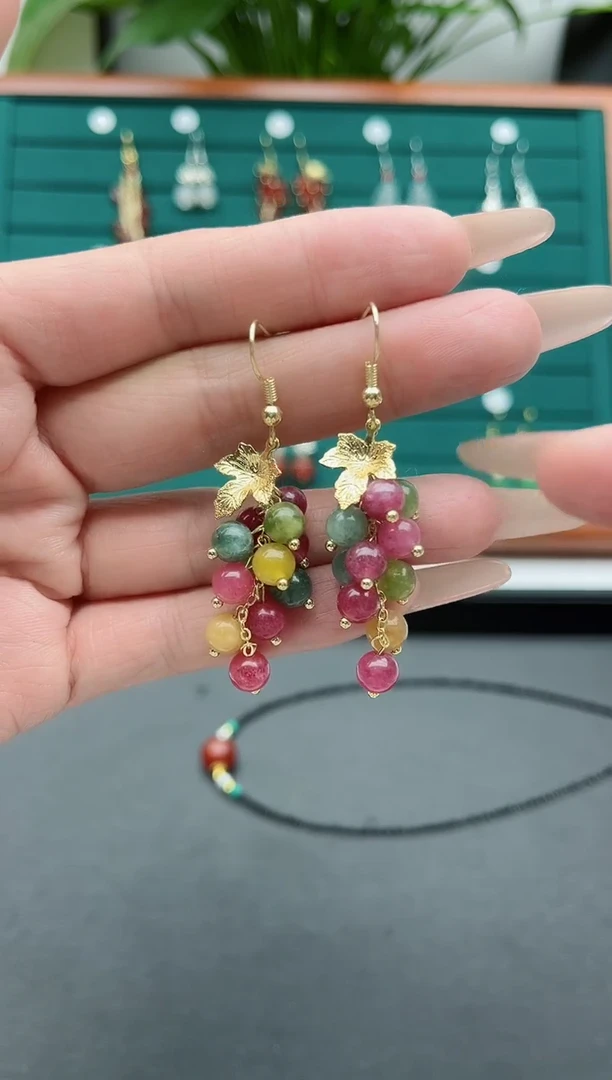 【闪购商品】石英质玉耳饰银S925镀金镶嵌16