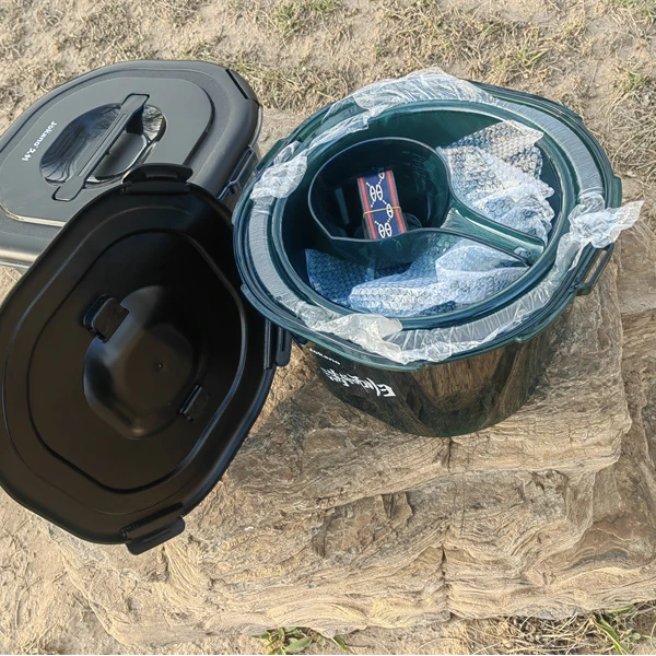 开饵桶黑坑散炮盆大号带盖多功能可坐饵料桶鲢鳙鱼食盆饵料盆