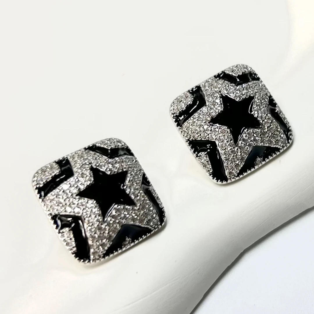 925银耳饰 韩国东大门代购气质925银镂空星星个性粗C形耳钉