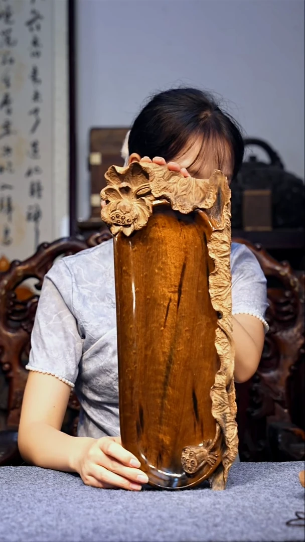 金丝楠 【66】小叶金丝楠精品花纹重工雕刻茶盘