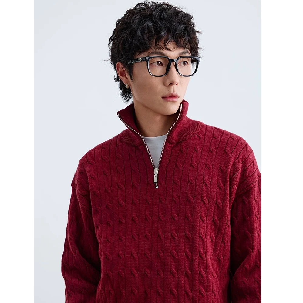 重磅1100g 绞花半拉链毛衣男女2025秋冬情侣针织衫上衣 M39