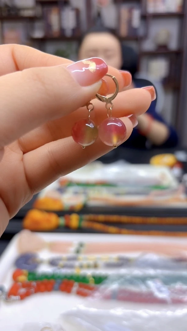 【闪购商品】西瓜碧玺耳饰14K金镶嵌E610