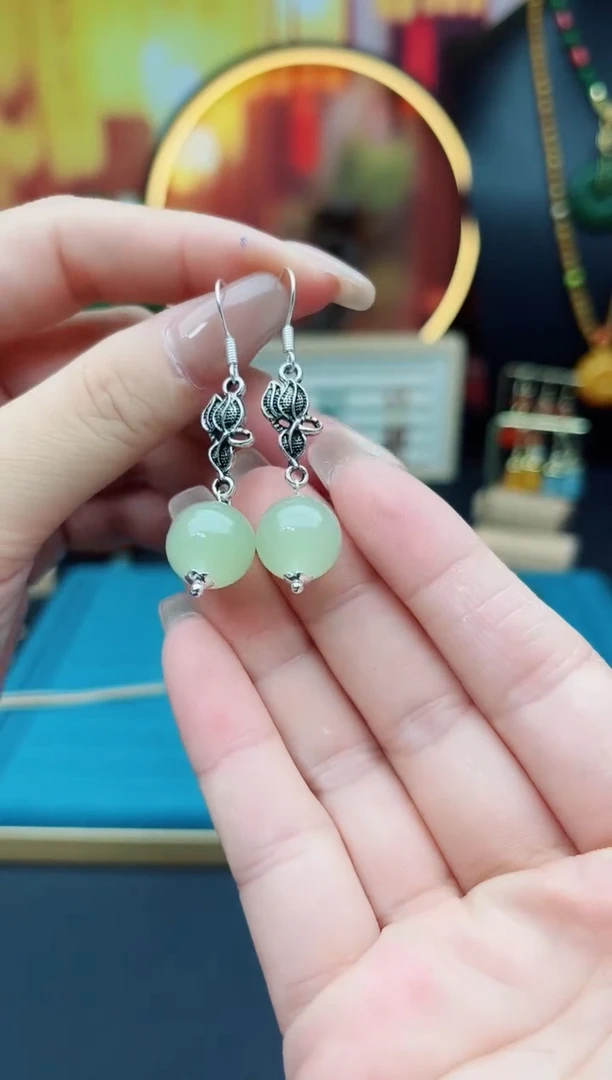 东陵石银S925镶嵌耳饰D78