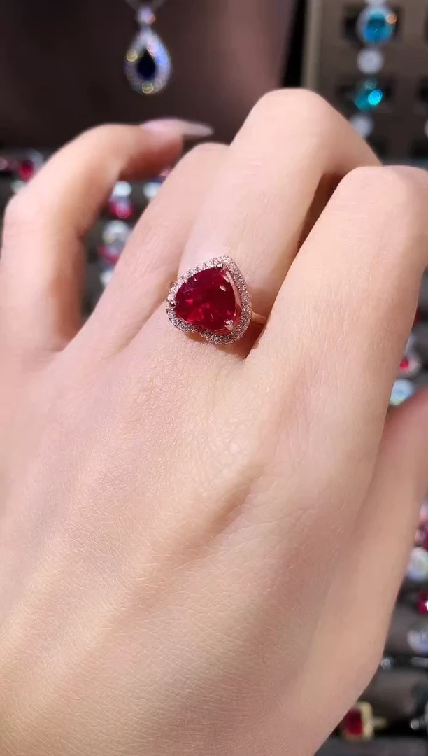 银S925镶嵌戒指红宝石8玫瑰金