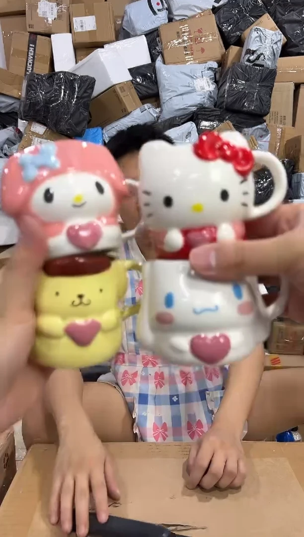 瓷片抱爱心一口杯 4件套 微瑕