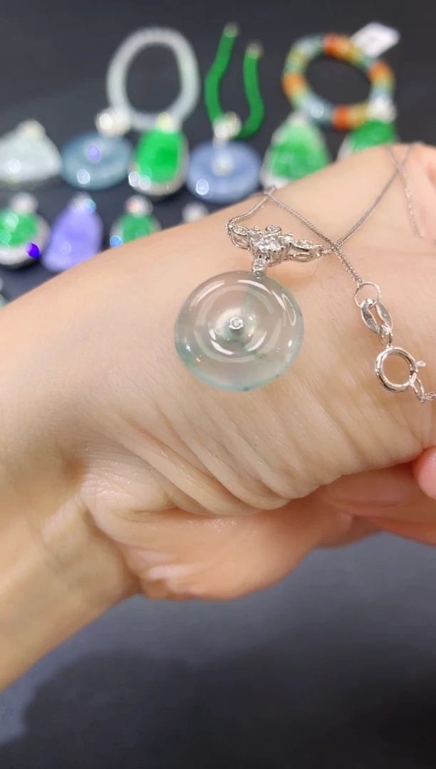 翡翠18K金镶嵌套链平安扣|4800