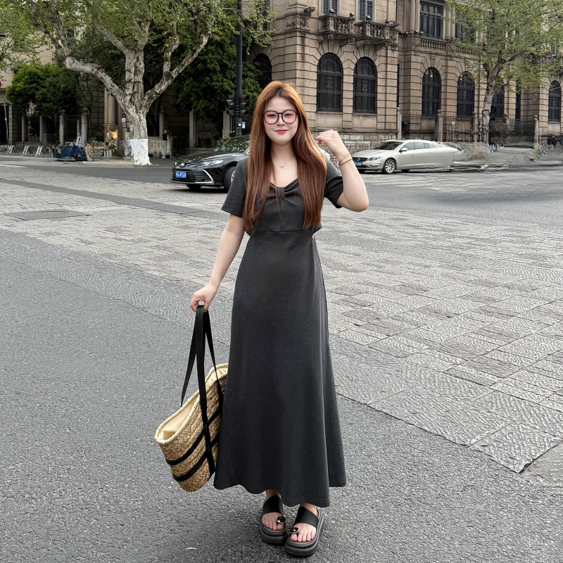 盈盈&南岛风大码女装法式气质露腰连衣裙胖mm显瘦遮肉长裙ZYY1633