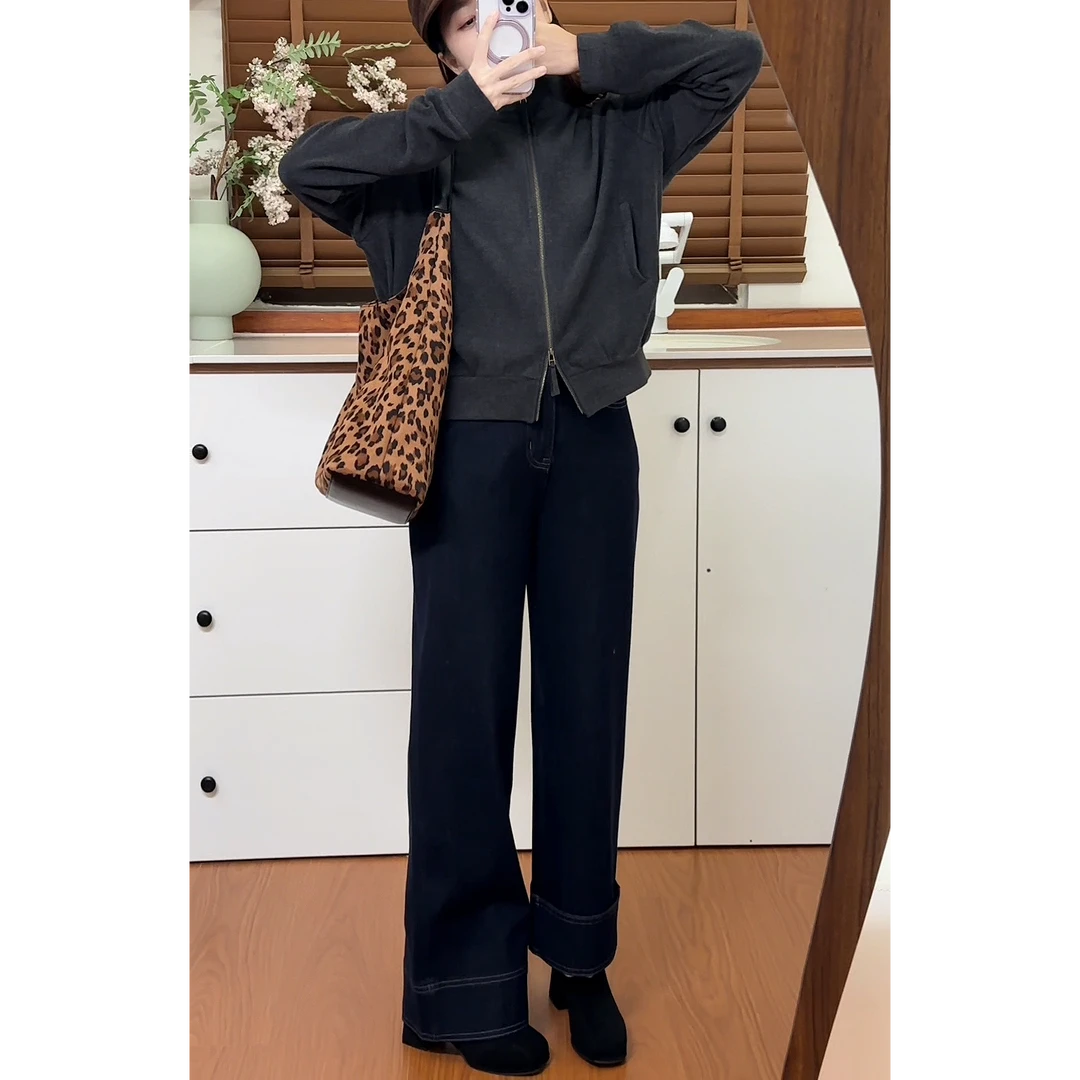 【普蓝直筒加绒牛仔裤】裤子9296-1