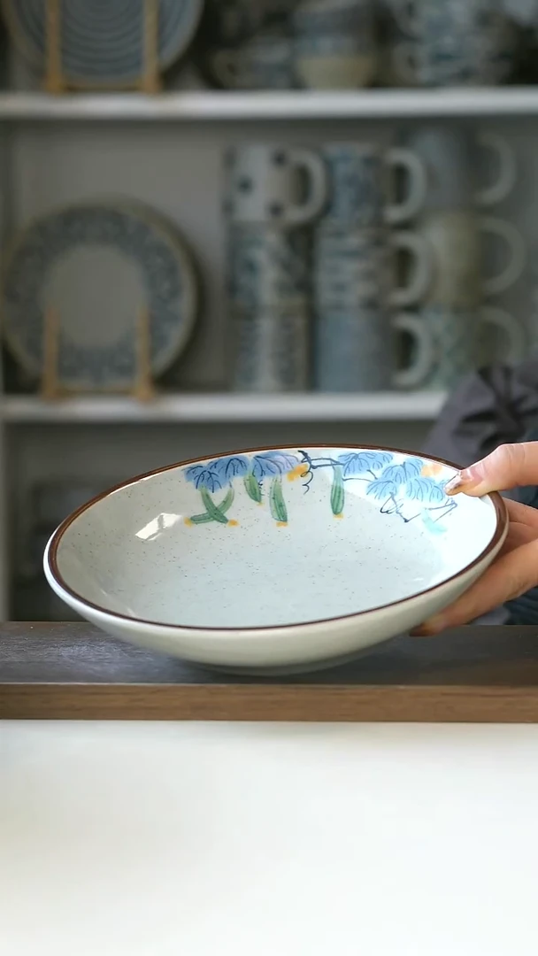 陶中式复古丝瓜满架主菜深盘19.5cm@4-2@微瑕