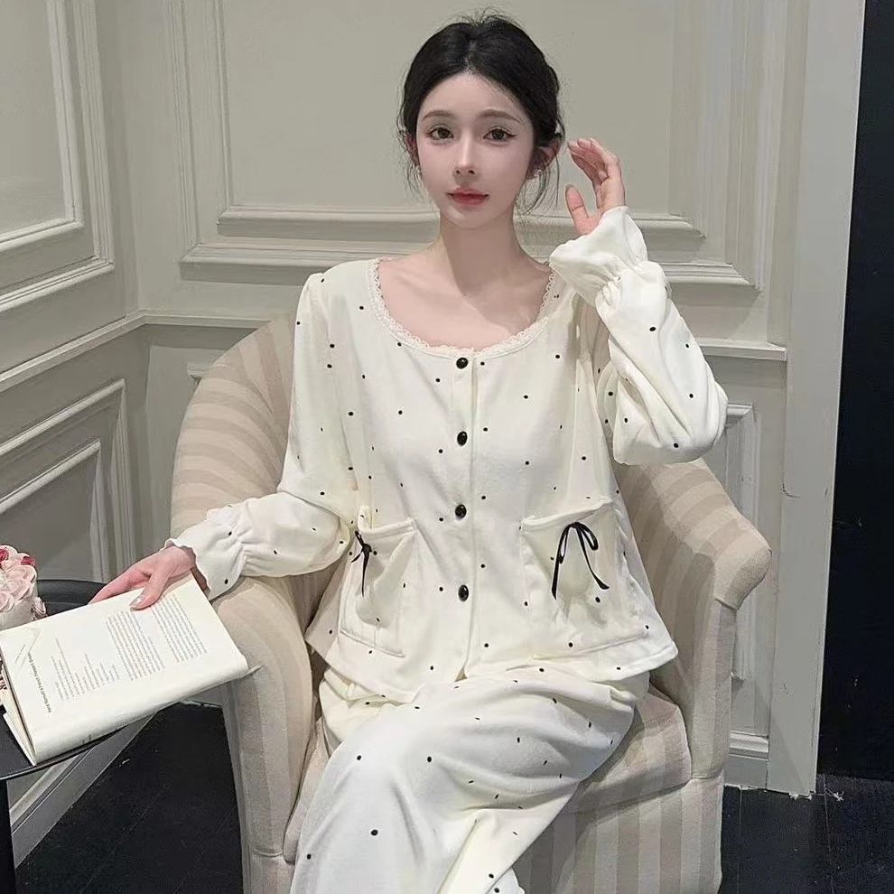【生椰牛乳】秋冬新款甜美波点睡衣女海岛绒公主风YS家居服