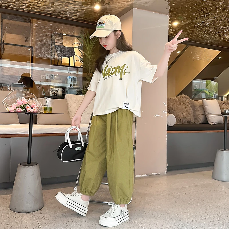 官方旗舰店女童夏季套装薄款2025新款洋气儿童短袖两件套女大童