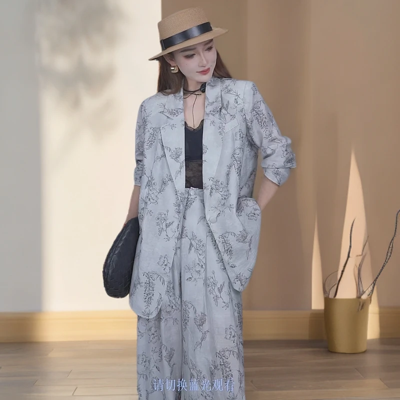 2025夏季【亚麻印花】 防晒小众设计时尚休闲宽松欧版百搭西装外套