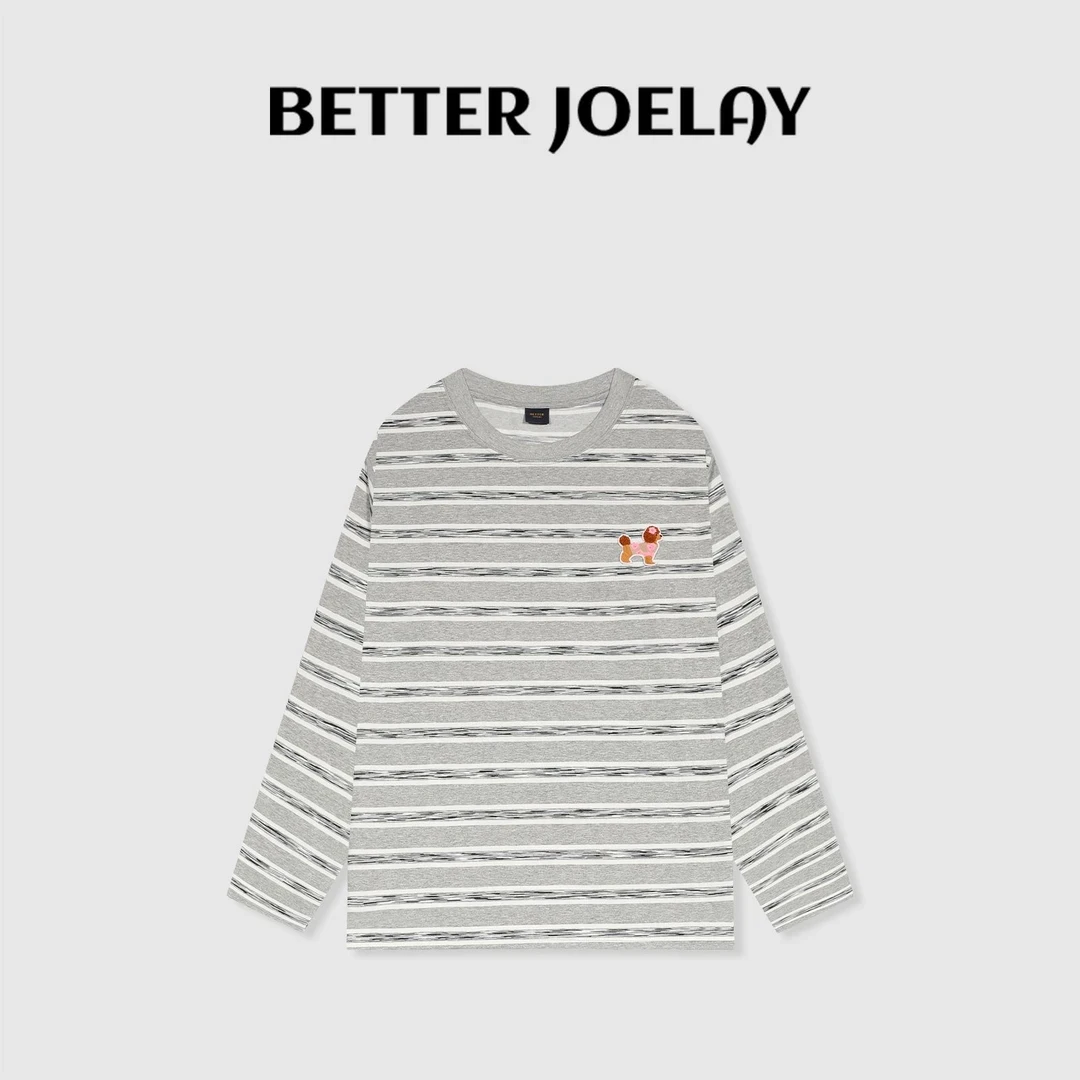 BETTERJOELAY-【花花小狗】时尚套头条纹宽松长袖休闲潮流KH0939