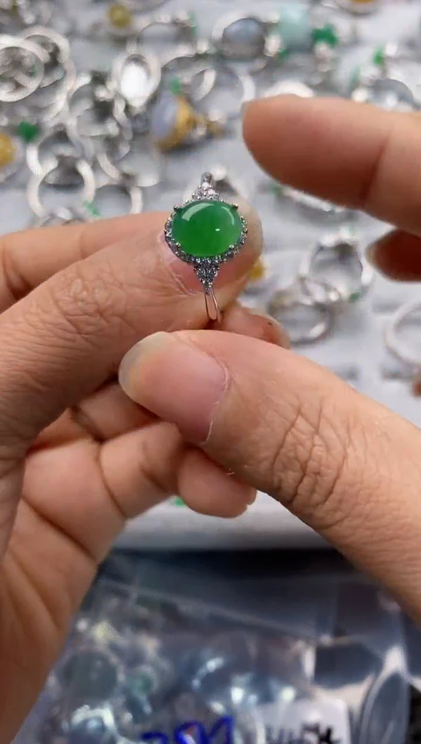 银S925镶嵌戒指翡翠333---5