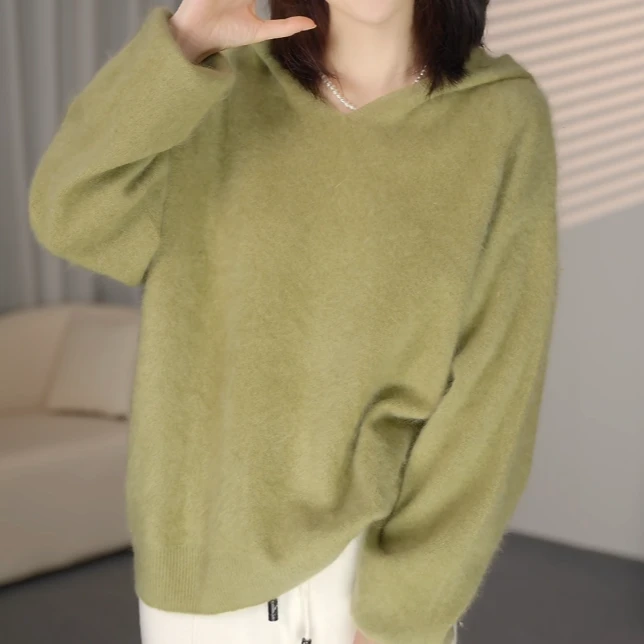 【倩倩专属】韩版休闲宽松糯叽叽的羊毛拉绒连帽套头衫YF1020