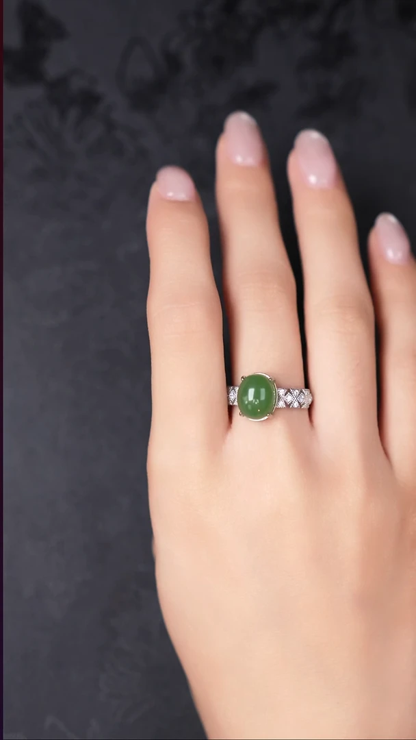 银S925镶嵌戒指和田玉（碧玉）工厂抛货 假1罚3 多样性发其1