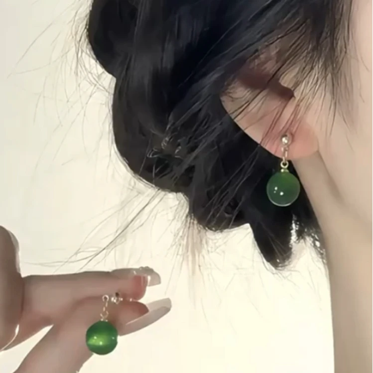 铜合金耳饰 新中式绿色珠珠耳环复古轻奢高级感国风汉服旗袍耳饰