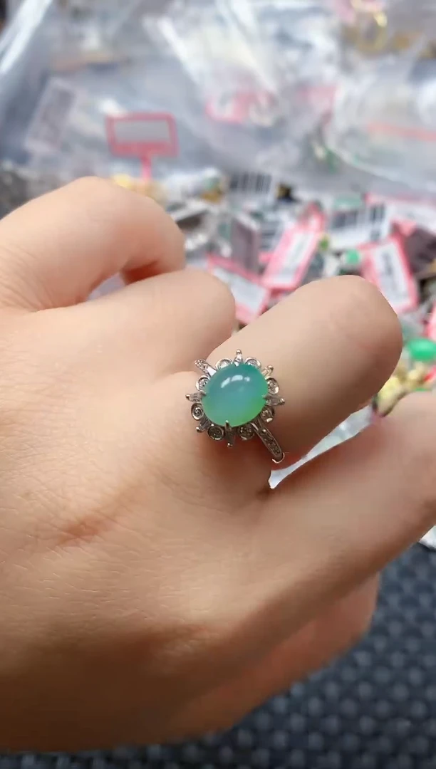 银S925镶嵌戒指翡翠天然A货缅甸翡翠