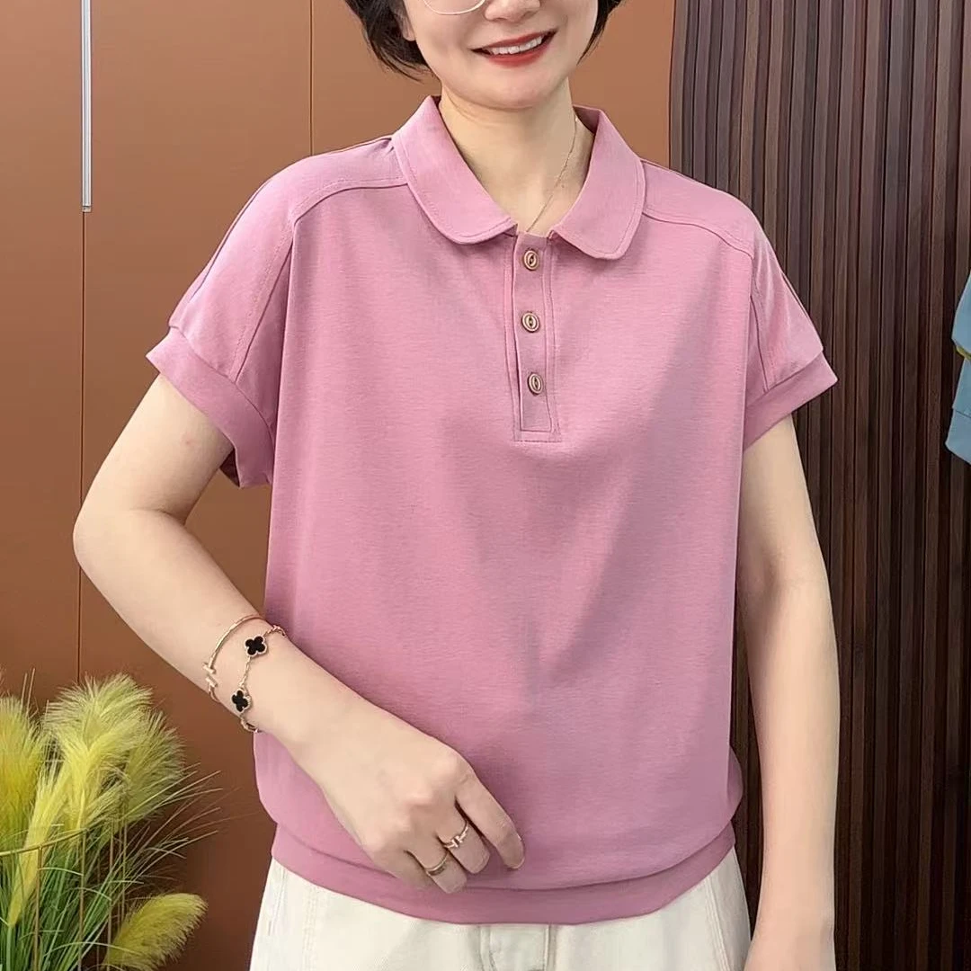 2025夏季新款纯色小翻领纽扣时尚显瘦女士上衣H1122