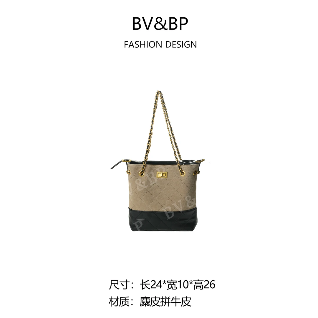【高定系列】新款轻奢简约手提单肩斜跨包BV2506121-米灰色拼黑色