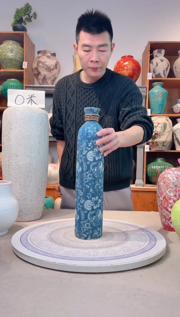瓶陶瓷花瓶 无花  福利 不能装水 青花麻绳 大号