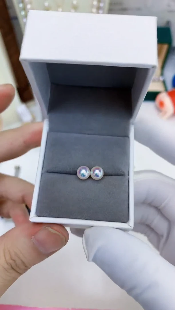 18K金镶嵌海水珍珠饰品5-6素钉定制