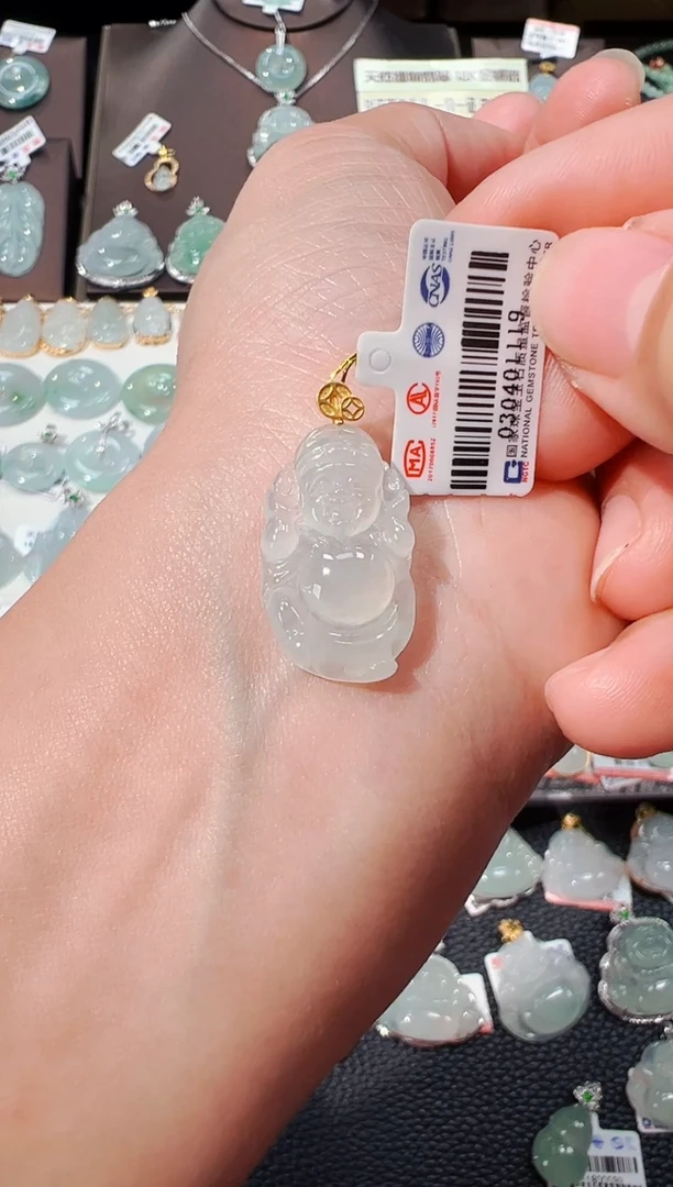 【闪购商品】翡翠吊坠(不含链)18K金镶嵌财神爷吊坠119
