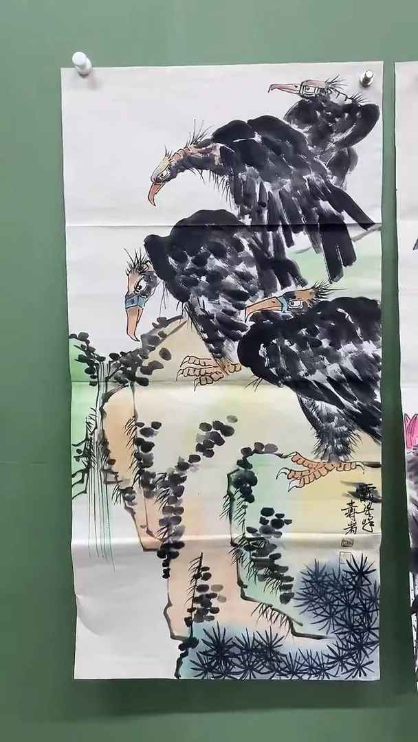 竖款精品三尺群鹰