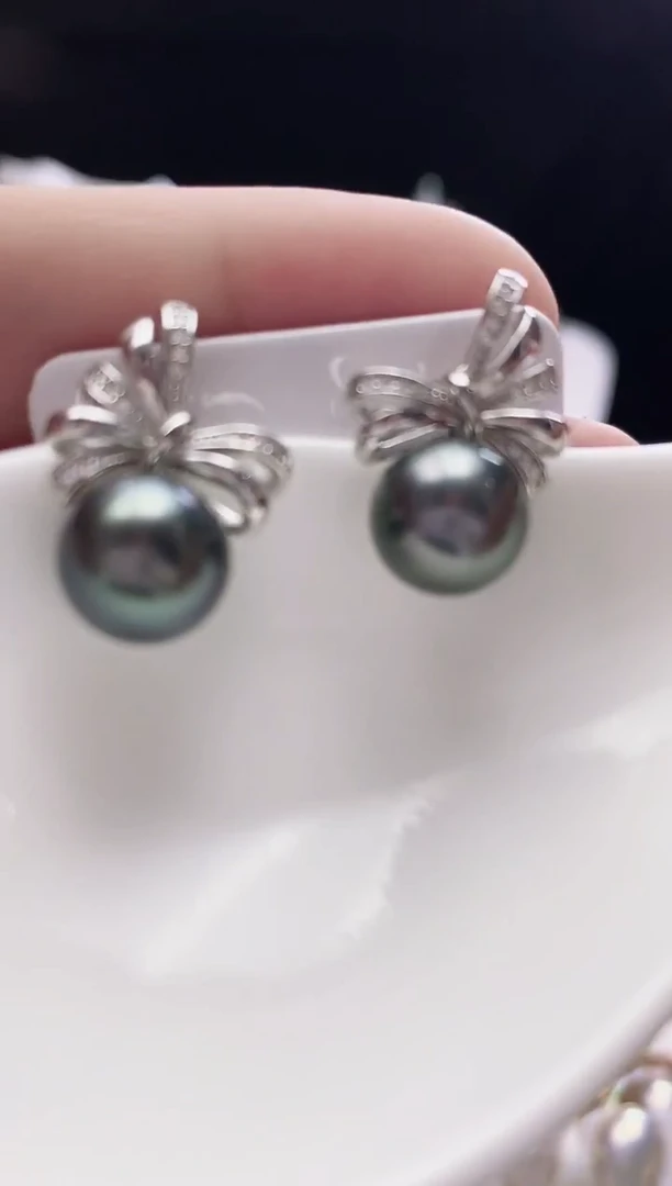 银S925镶嵌耳饰海水珍珠大溪地珍珠耳饰