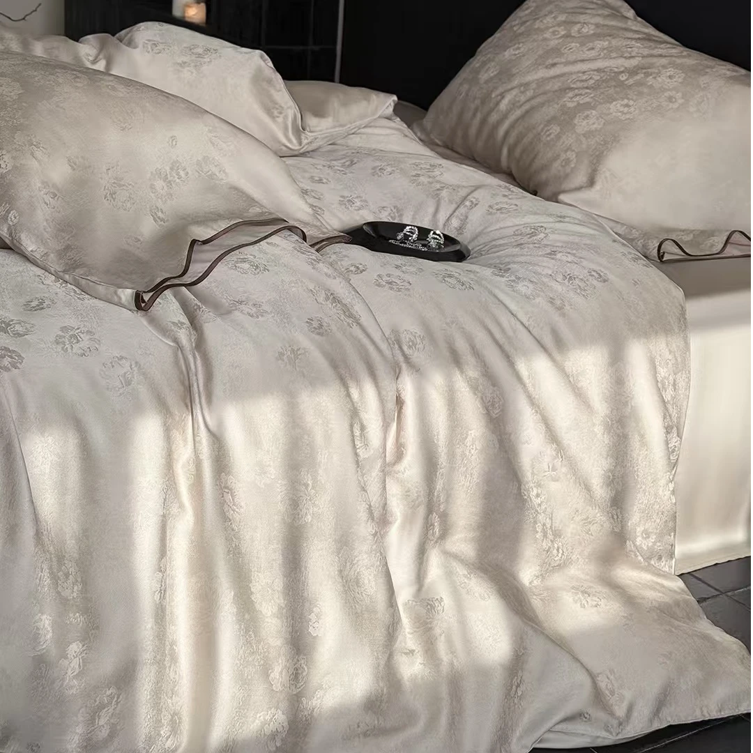 萝卜哥 【漫月白茶 】兰精天丝莱赛尔提花裸睡四件套被套床单枕套