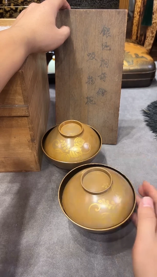 白漆盖碗 两只 大漆漆器大漆漆器